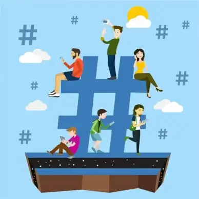 hashtag symbol concept design with youth using smartphone