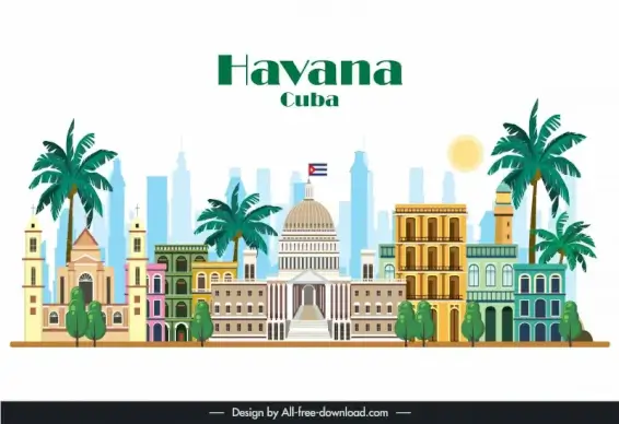 havana city advertising banner ancient architectures