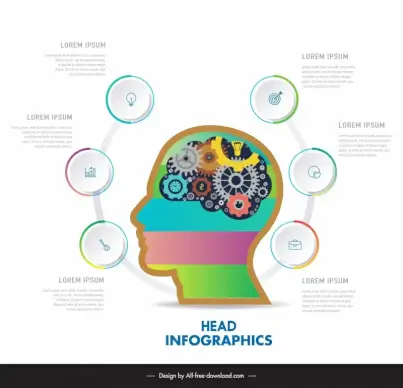 head infographic template circles ui gears brain 