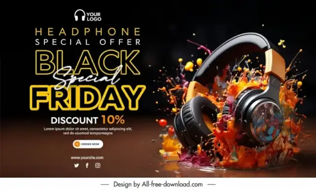 headphone advertising banner template dynamic paint splashing