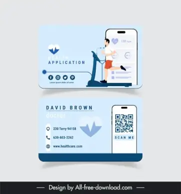 health application business card template dynamic cartoon 