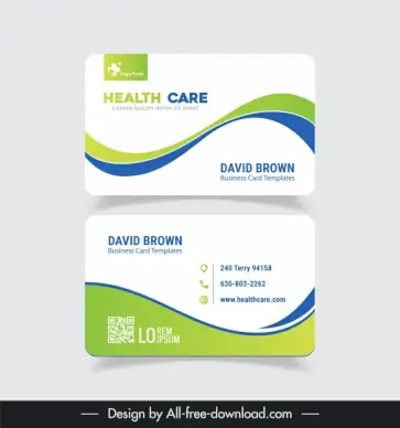 health application business card template dynamic curves elegance