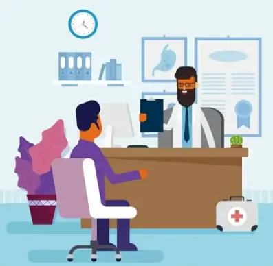 health check drawing patient doctor icon colored cartoon