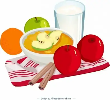 healthy breakfast icon fruits decor colorful 3d design