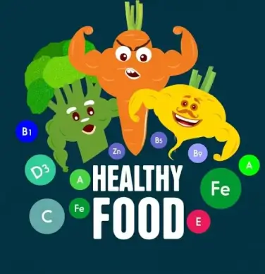 healthy food banner stylized vegetables icons decor