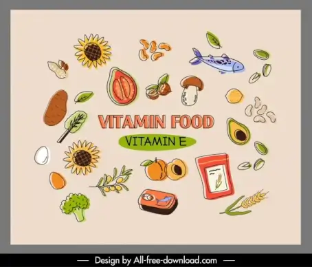 healthy food banner template classical handdrawn sketch