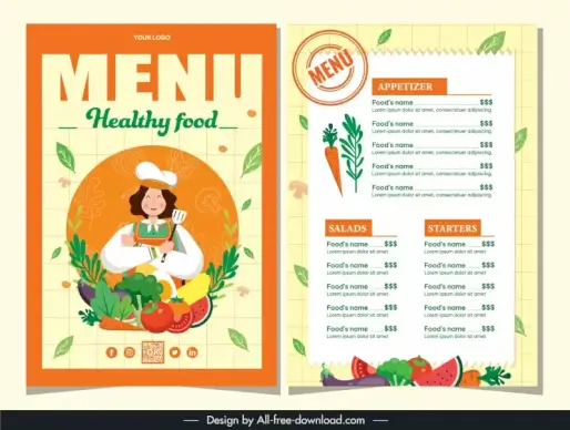 healthy food menu template chef vegetable food sketch
