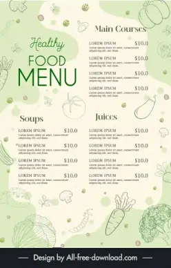 healthy food menu template flat classic handdrawn