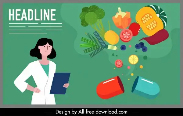 healthy food poster cartoon character colorful dynamic design