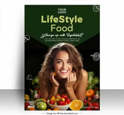 healthy food poster template  beautiful lady smiley