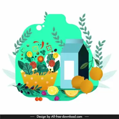 healthy life background fruit juice vegetables tree sketch