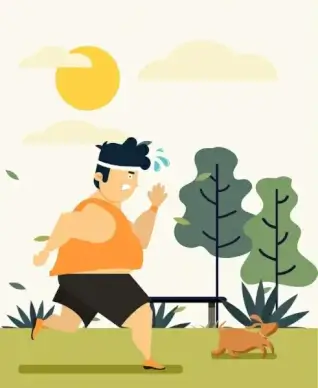 healthy lifestyle banner jogging man icon colored cartoon