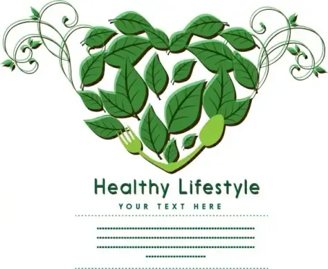 healthy lifestyle banner leaves and heart decor design