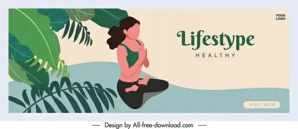 healthy lifestyle banner zen theme cartoon sketch