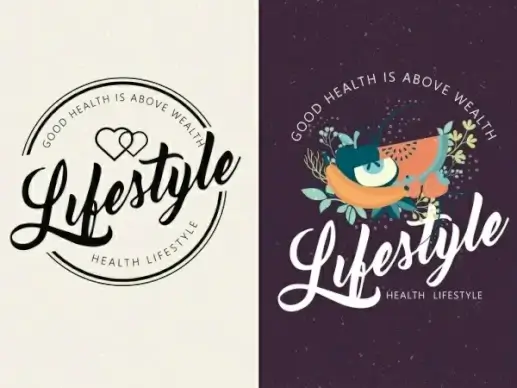 healthy lifestyle banners fruit text hearts decoration