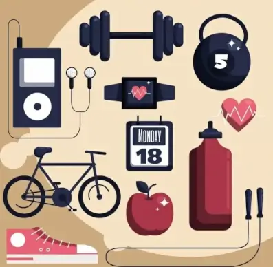 healthy lifestyle design elements device icons decor