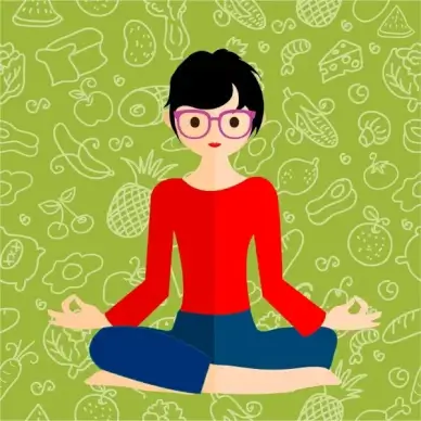 healthy lifestyle theme female meditation on food background