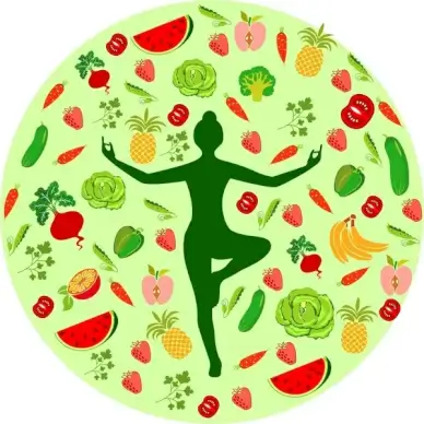 healthy lifestyle theme female silhouette and fruit icons