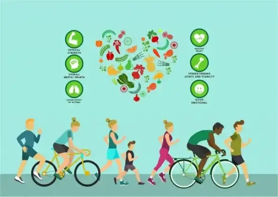 healthy lifestyle theme human exercise and fruit icons