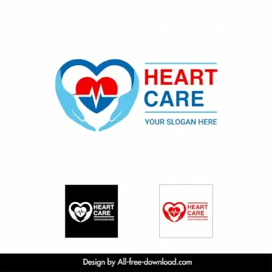 heartcare logotype heart hands holding heart cardiogram shape sketch
