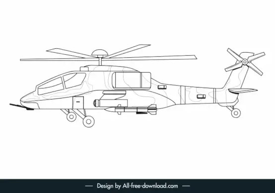 helicopter army icon black white handdrawn outline  