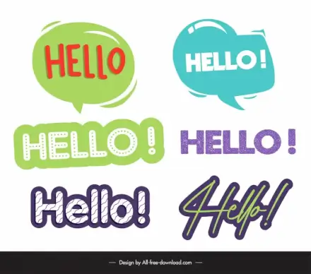  hello common badge design elements flat texts shapes