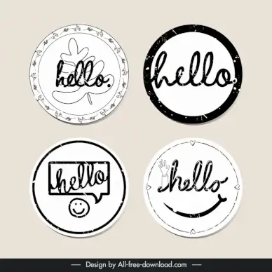 hello stamp templates flat classic handdrawn 