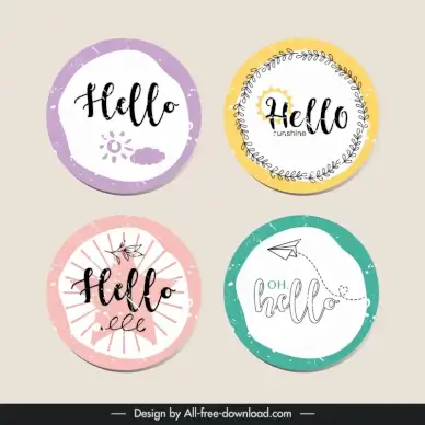 hello stamp templates flat classical design 