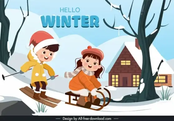 hello winter backdrop dynamic kids skiing