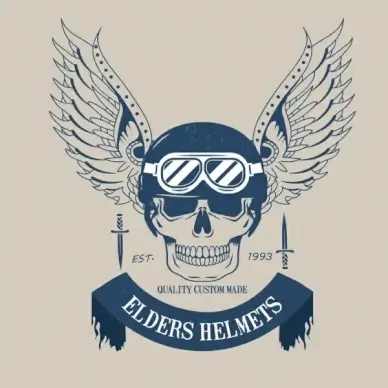 helmet logo design skull wings icon dark blue