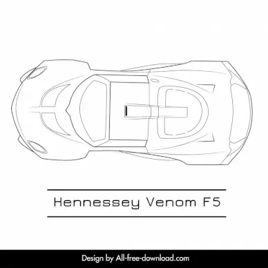 hennessey venom f5 car model icon flat black white handdrawn top view outline