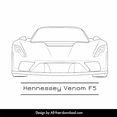 hennessey venom f5 car model icon flat black white symmetric handdrawn front view sketch