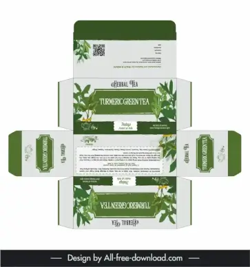 herbal tea packaging template flat symmetric design elegant leaves decor 