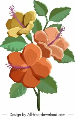 hibiscus flower painting colorful classical design blooming sketch