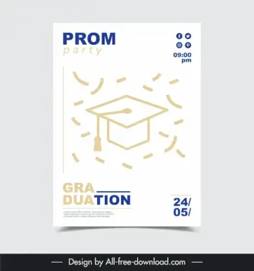 high school graduation party poster template simple hat confetti 