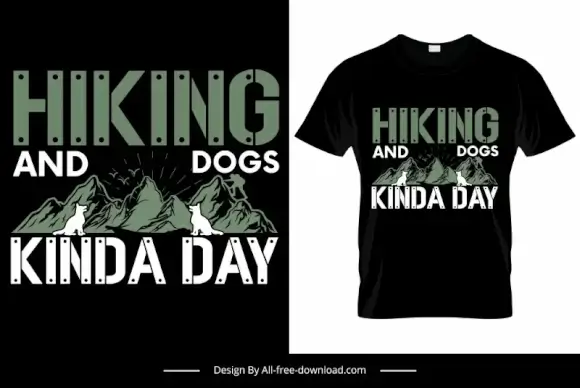 hiking and dogs kinda day tshirt template flat contrast design mountain scene wolf silhouette sketch