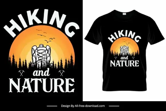 hiking and nature tshirt template dark contrast forest scene backpack sketch
