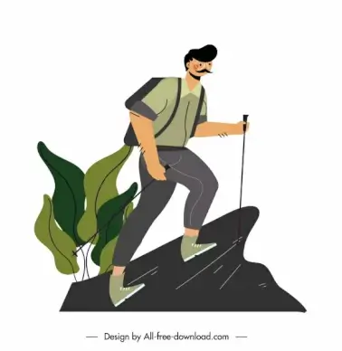 hiking icon man climbing mountain sketch