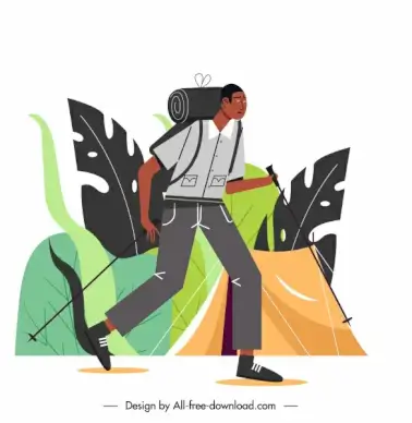 hiking man icon cartoon character sketch
