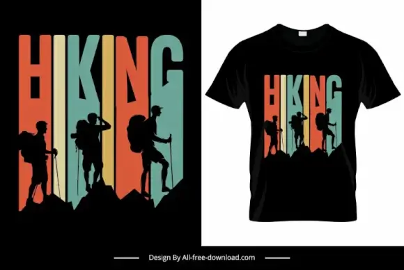 hiking t shirt template dark hikers silhouette texts effect sketch