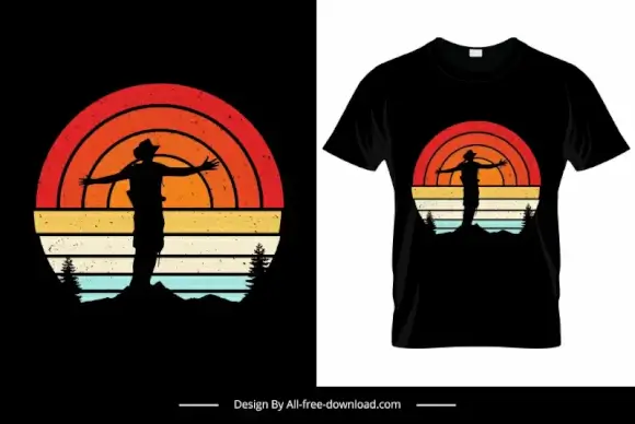  hiking template retro isolation flat silhouette decor