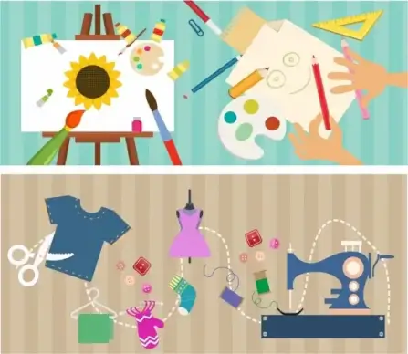 hobby design element painting sewing tools colorful decoration