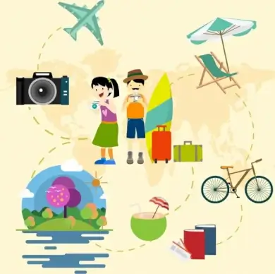 hobby design elements tourist icons decoration various symbols