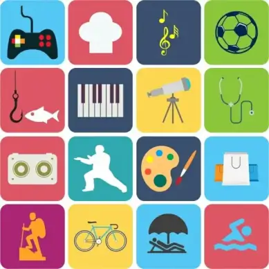 hobby design elements various symbols isolation colorful decoration