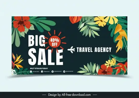 holiday discount banner template contrast flowers leaves classic
