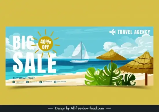 holiday discount banner template seaside scene