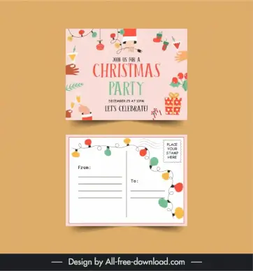 holiday postcard templates flat christmas elements