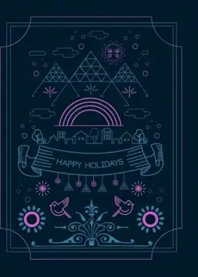 holidays greeting banner dark colored lines decoration