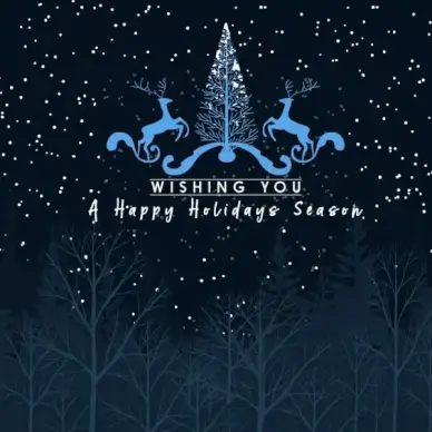 holidays season banner falling snows background reindeers icons