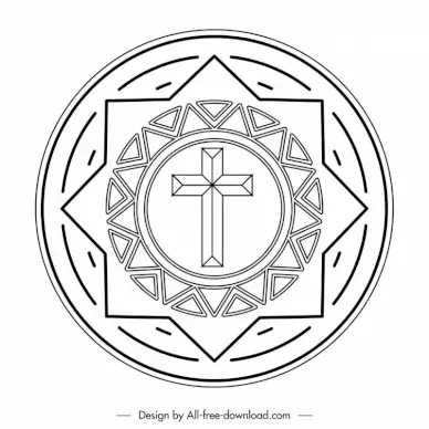 holy cross host religion icon black white symmetrical geometry design circle shape outline